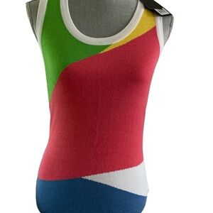 Vintage Cyrus ribbed colorblock sweater top bright knit pink yellow green sz s